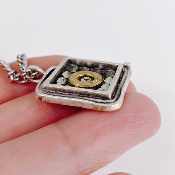 VTG Pendant Necklace Pretty Rhinestone Mixed Metal Statement Jewelry - Picture 4 of 8